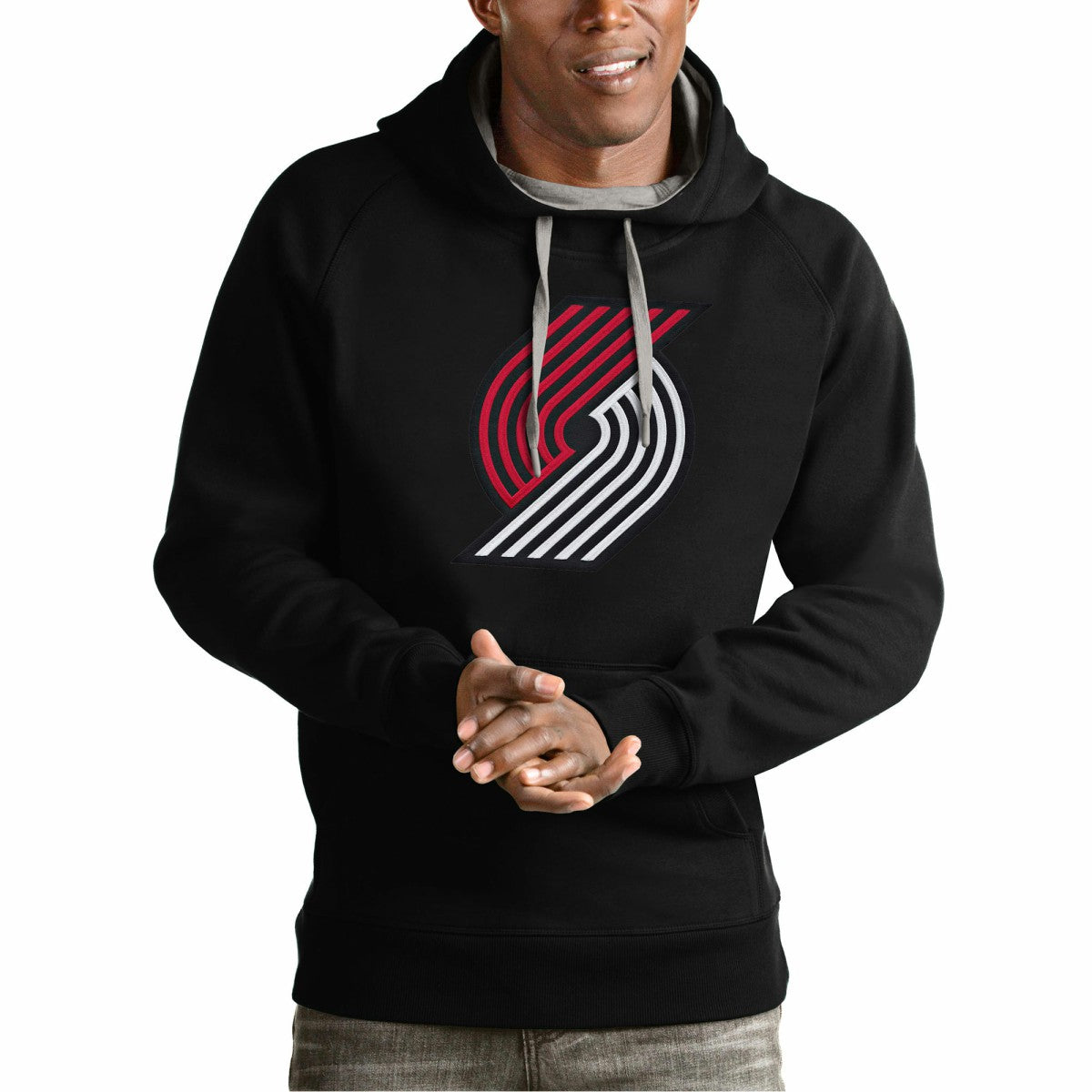 Portland Trail Blazers Antigua Team Logo Victory Pullover Hoodie Black