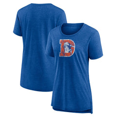 Denver Broncos Women's Throwback Team Logo Tri-Blend T-Shirt Heather Royal