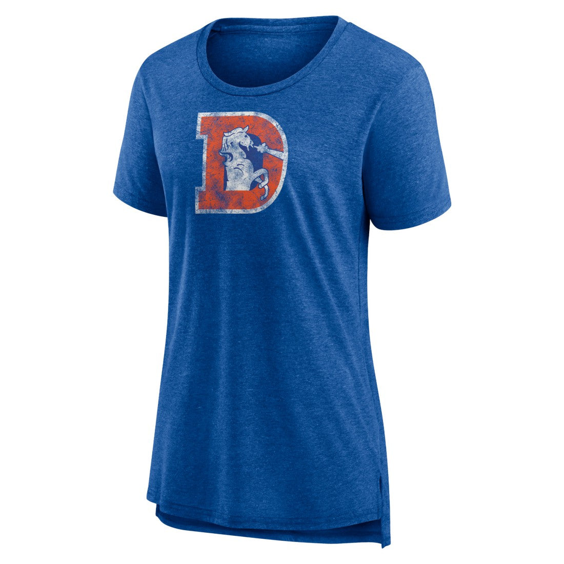 Denver Broncos Women's Throwback Team Logo Tri-Blend T-Shirt Heather Royal
