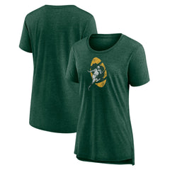 Green Bay Packers Women's Throwback Team Logo Tri-Blend T-Shirt Heather Green