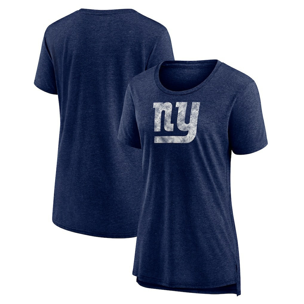 New York Giants Women's Throwback Team Logo Tri-Blend T-Shirt Heather Navy