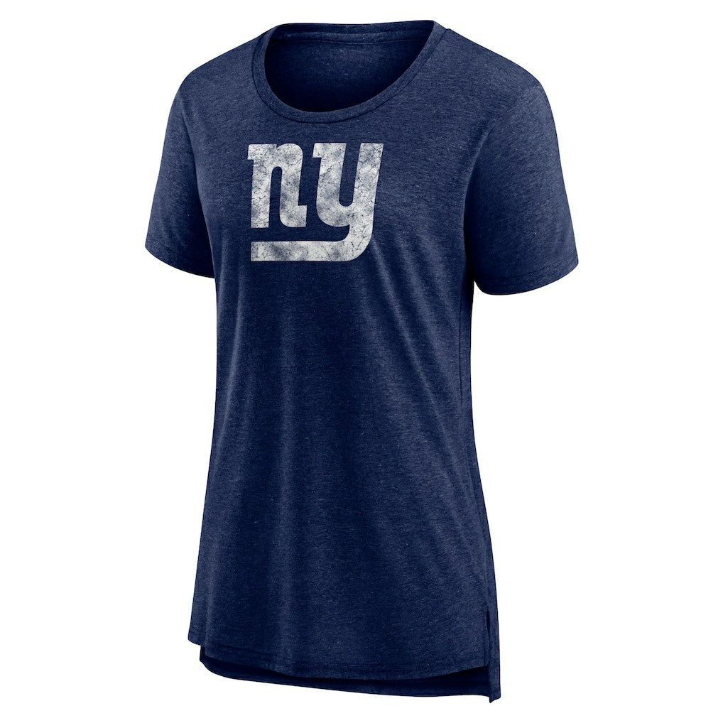 New York Giants Women's Throwback Team Logo Tri-Blend T-Shirt Heather Navy