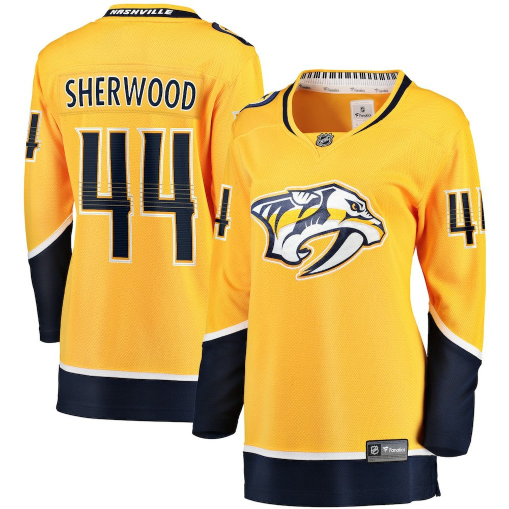 Kiefer Sherwood Nashville Predators Fanatics Women's Home Breakaway Player Jersey - Gold - NHL 5146689