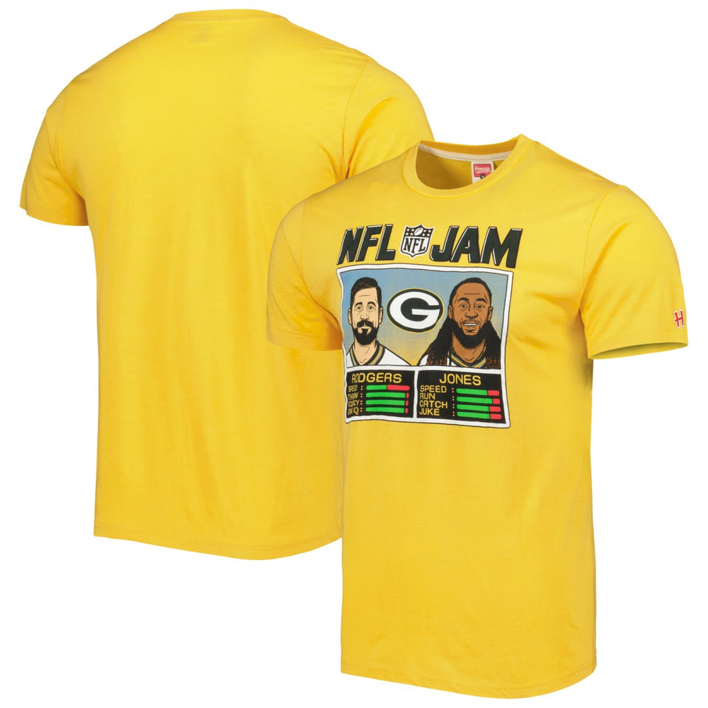 Aaron Rodgers & Aaron Jones Green Bay Packers Homage Unisex NFL Jam Tri-Blend T-Shirt Heather Gold