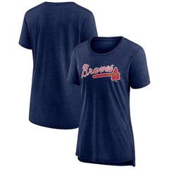 Atlanta Braves Women's Official Wordmark Tri-Blend T-Shirt - Heather Navy - MLB Lifestyle