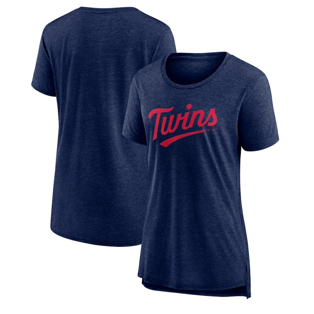 Minnesota Twins Women's Official Wordmark Tri-Blend T-Shirt - Heather Navy - MLB on Sale