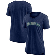 Seattle Mariners Women's Official Wordmark Tri-Blend T-Shirt - Heather Navy - MLB Lifestyle