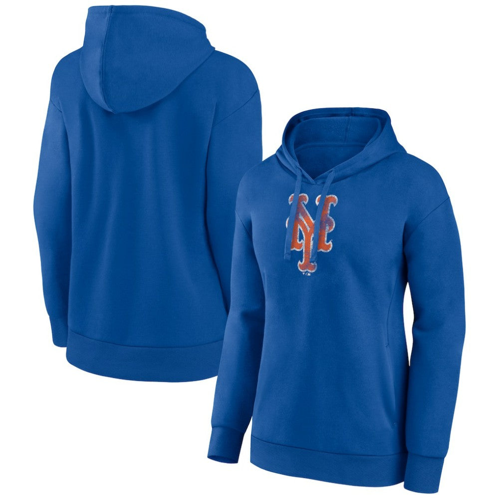 New York Mets Women's Distressed Team Pullover Hoodie - Royal - MLB Sale
