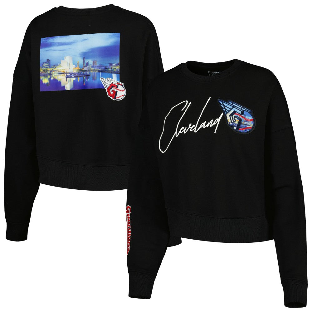 Cleveland Guardians Pro Standard Women's City Scape Pullover Sweatshirt - Black - MLB Discount