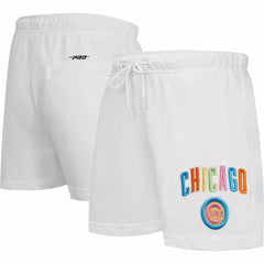 Chicago Cubs Pro Standard Women's Washed Neon Shorts - White - MLB Discount