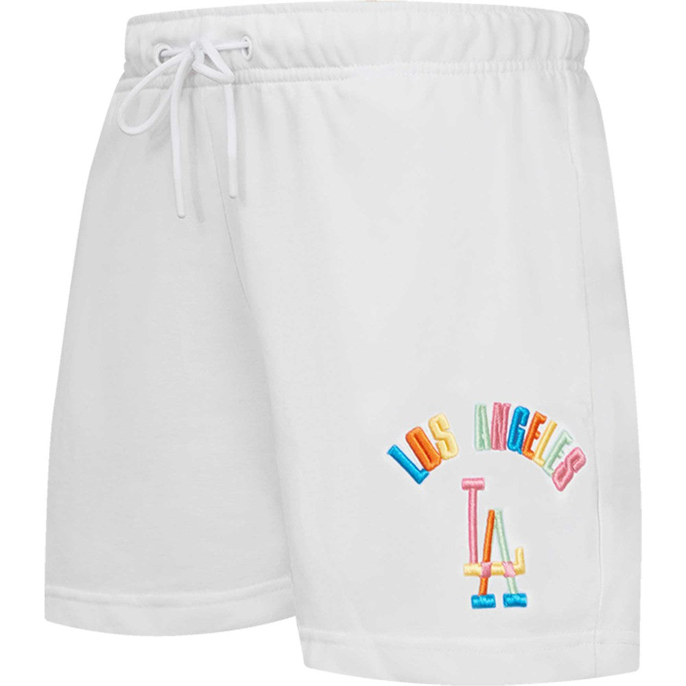 Los Angeles Dodgers Pro Standard Women's Washed Neon Shorts - White - MLB Discount