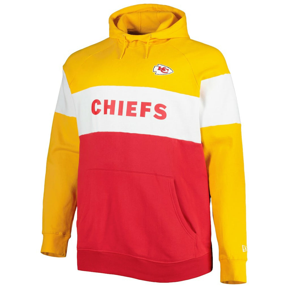 Kansas City Chiefs New Era Big & Tall Current Colorblock Raglan Fleece Pullover Hoodie Red/Gold