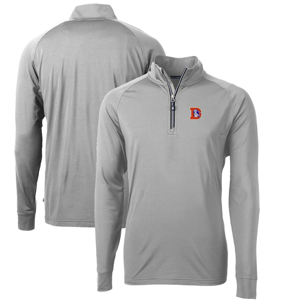 Denver Broncos Cutter & Buck Adapt Eco Knit Stretch Recycled Big & Tall Quarter-Zip Throwback Pullover Top Gray