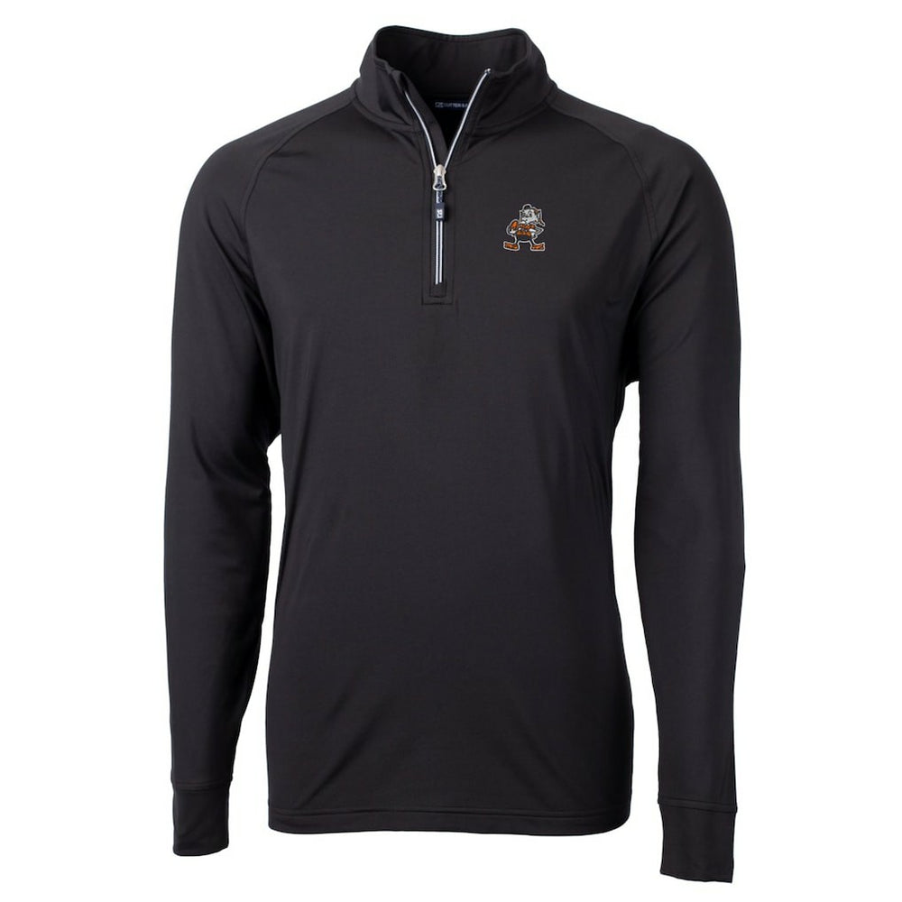 Cleveland Browns Cutter & Buck Adapt Eco Knit Stretch Recycled Big & Tall Quarter-Zip Throwback Pullover Top Black