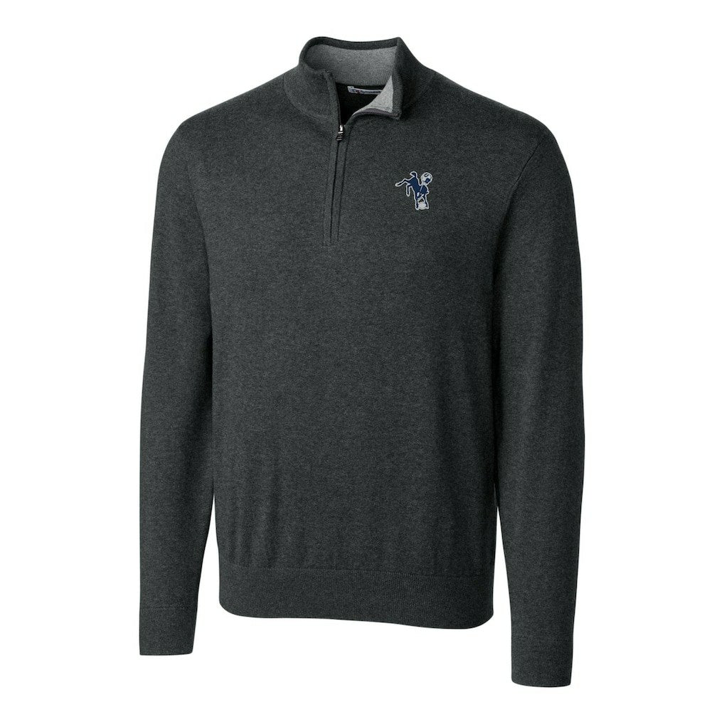 Indianapolis Colts Cutter & Buck Throwback Logo Lakemont Tri-Blend Big & Tall Quarter-Zip Pullover Sweater Heather Charcoal