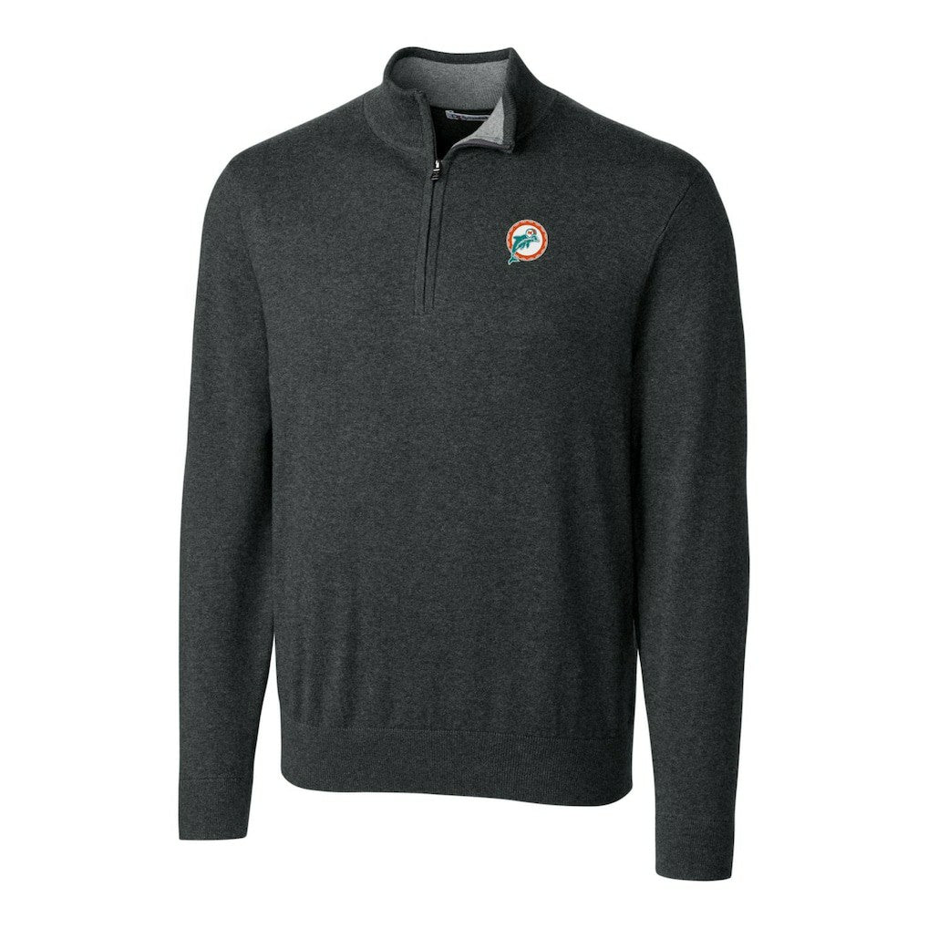 Miami Dolphins Cutter & Buck Throwback Logo Lakemont Tri-Blend Big & Tall Quarter-Zip Pullover Sweater Heather Charcoal