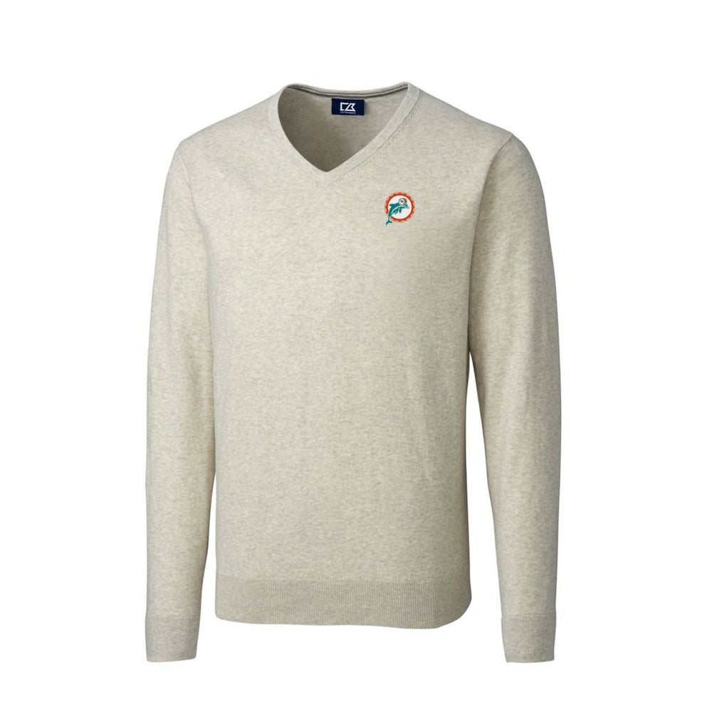 Miami Dolphins Cutter & Buck Throwback Logo Lakemont Tri-Blend Big & Tall V-Neck Pullover Sweater Oatmeal