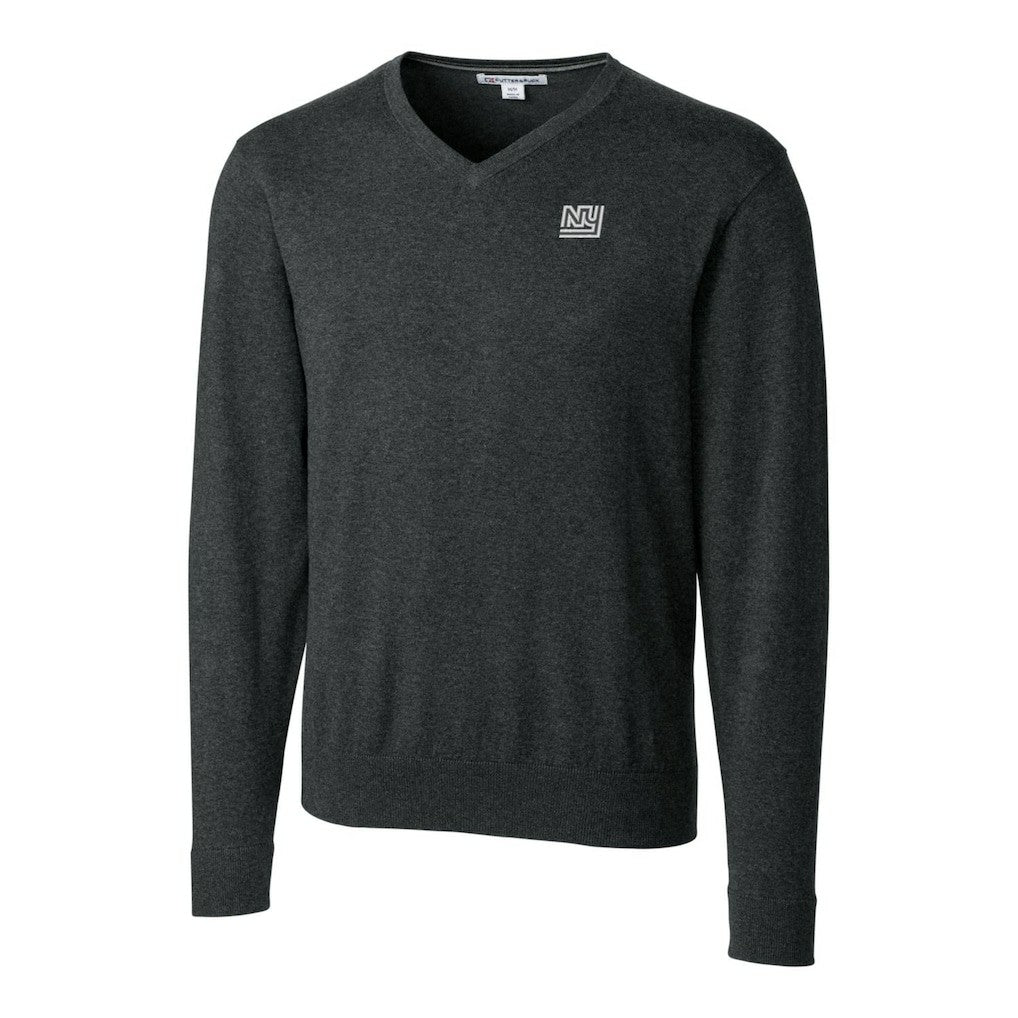 New York Giants Cutter & Buck Throwback Logo Lakemont Tri-Blend Big & Tall V-Neck Pullover Sweater Heather Charcoal