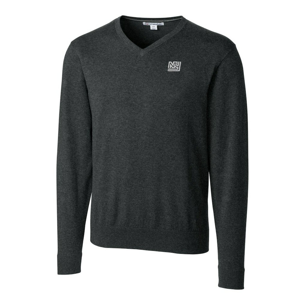 New York Giants Cutter & Buck Throwback Logo Lakemont Tri-Blend Big & Tall V-Neck Pullover Sweater Heather Charcoal