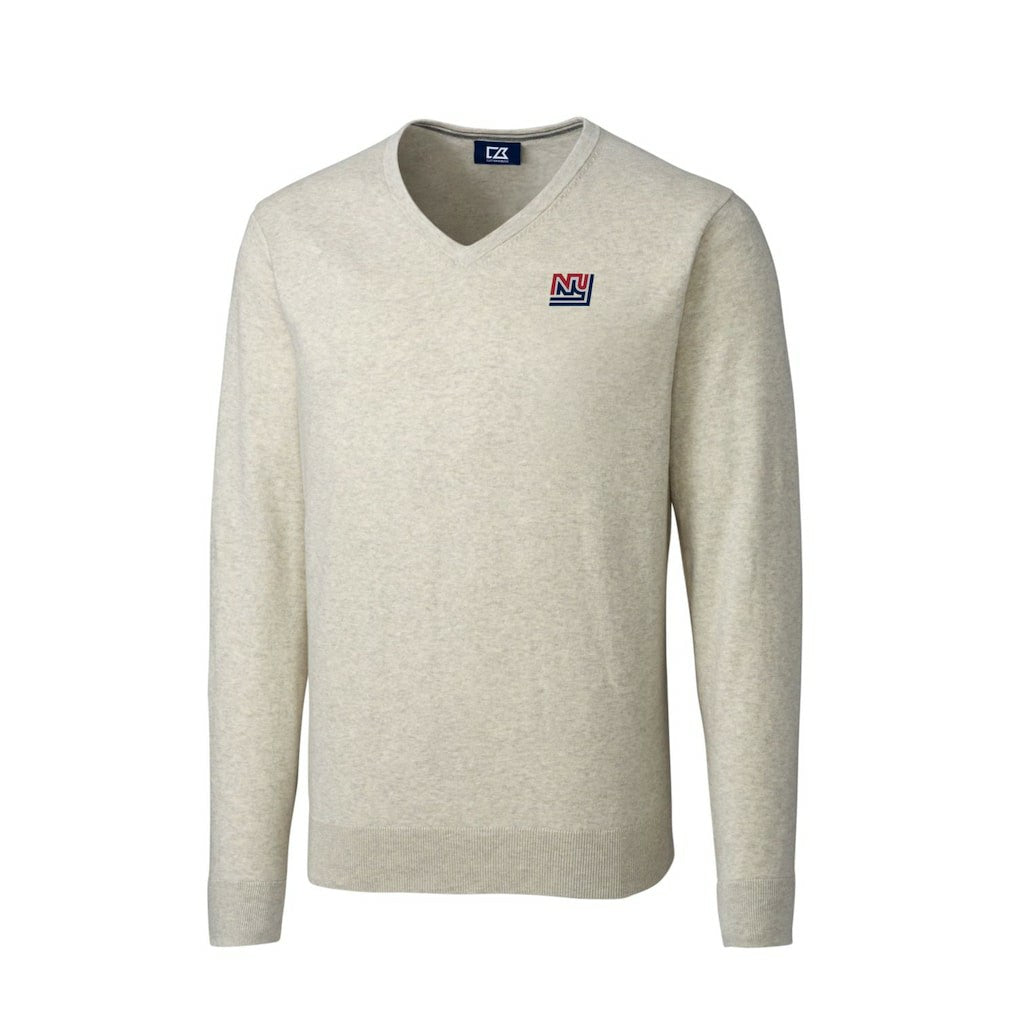 New York Giants Cutter & Buck Throwback Logo Lakemont Tri-Blend Big & Tall V-Neck Pullover Sweater Oatmeal