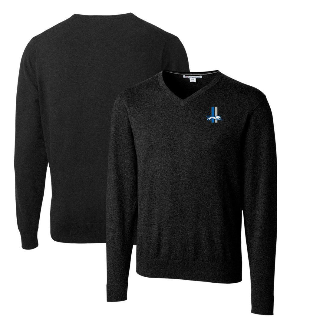 Detroit Lions Cutter & Buck Throwback Logo Lakemont Tri-Blend Big & Tall V-Neck Pullover Sweater Black