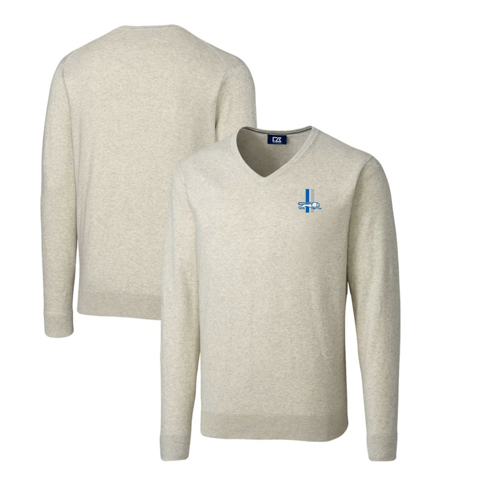 Detroit Lions Cutter & Buck Throwback Logo Lakemont Tri-Blend Big & Tall V-Neck Pullover Sweater Oatmeal