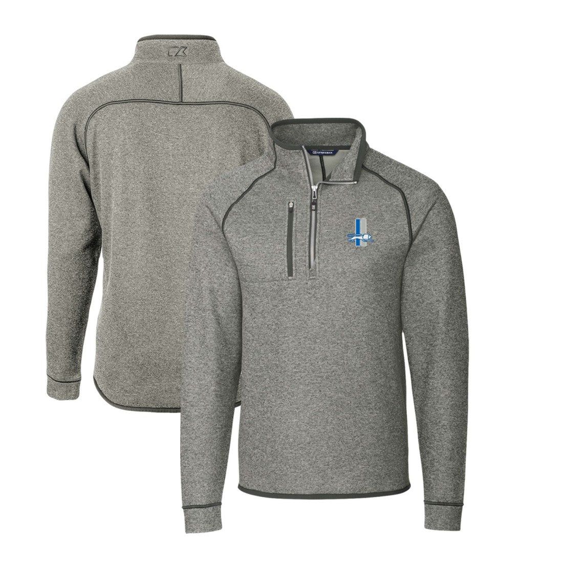 Detroit Lions Cutter & Buck Mainsail Sweater-Knit Big & Tall Half-Zip Pullover Jacket Heather Gray