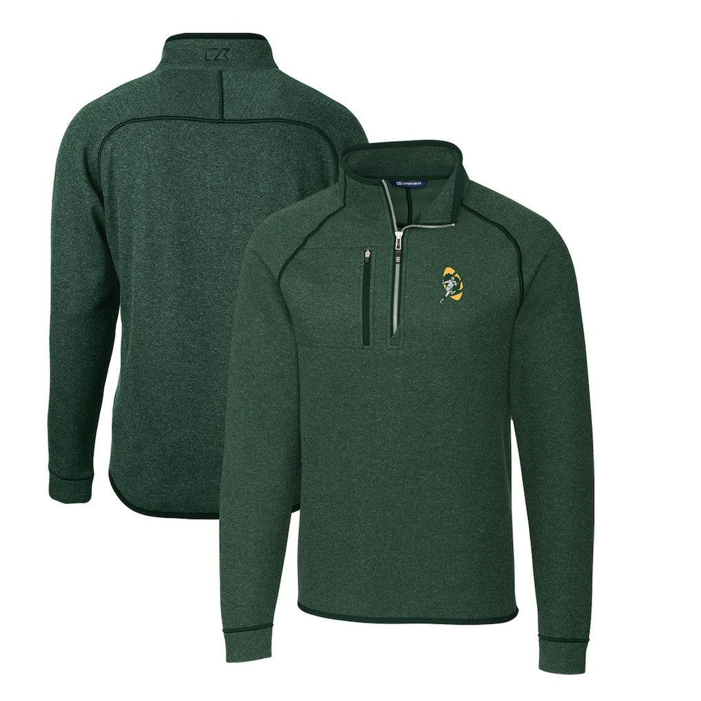 Green Bay Packers Cutter & Buck Mainsail Sweater-Knit Big & Tall Half-Zip Pullover Jacket Heather Green