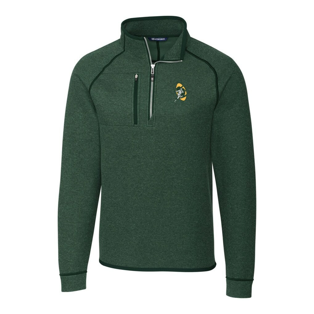 Green Bay Packers Cutter & Buck Mainsail Sweater-Knit Big & Tall Half-Zip Pullover Jacket Heather Green