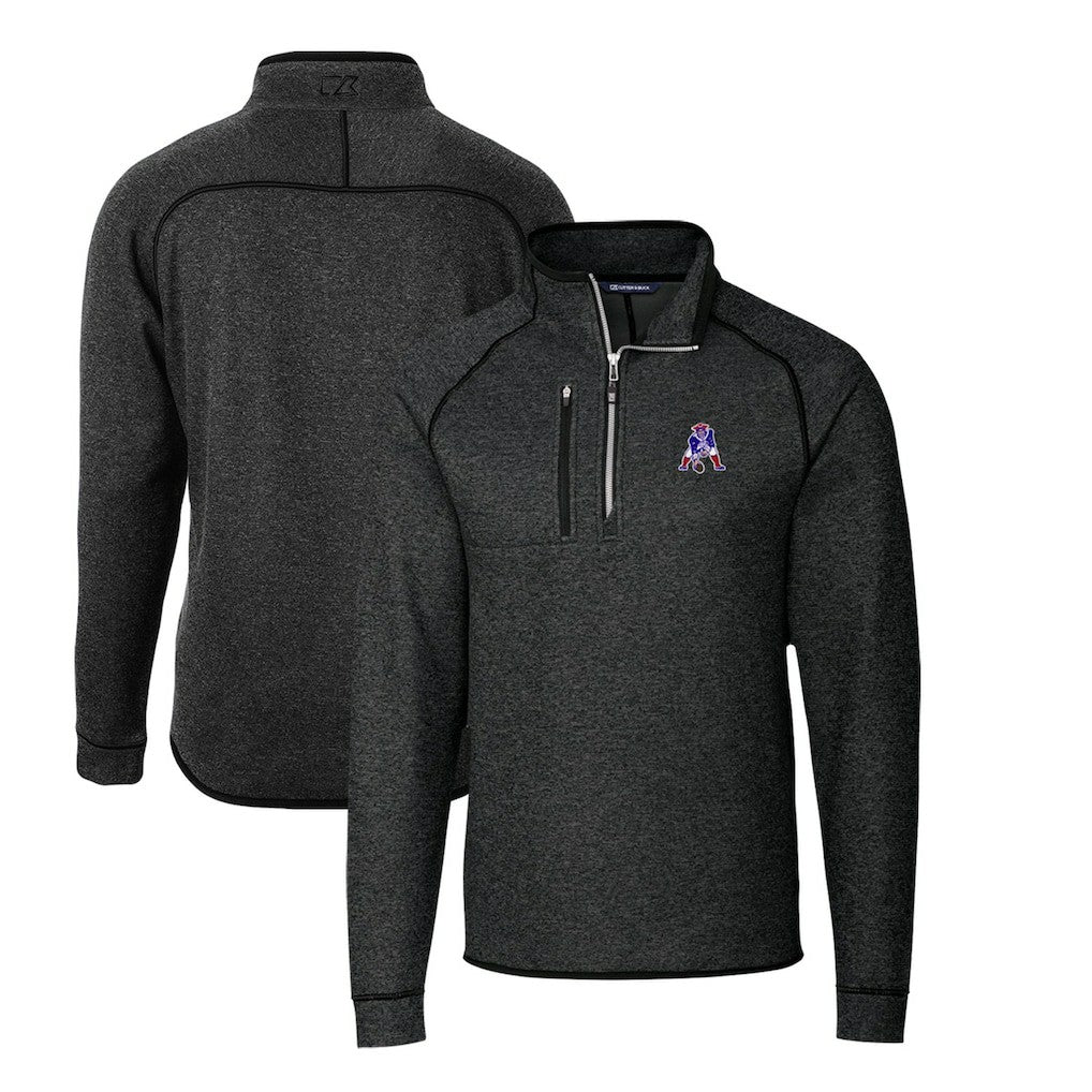 New England Patriots Cutter & Buck Mainsail Sweater-Knit Big & Tall Half-Zip Pullover Jacket Heather Charcoal