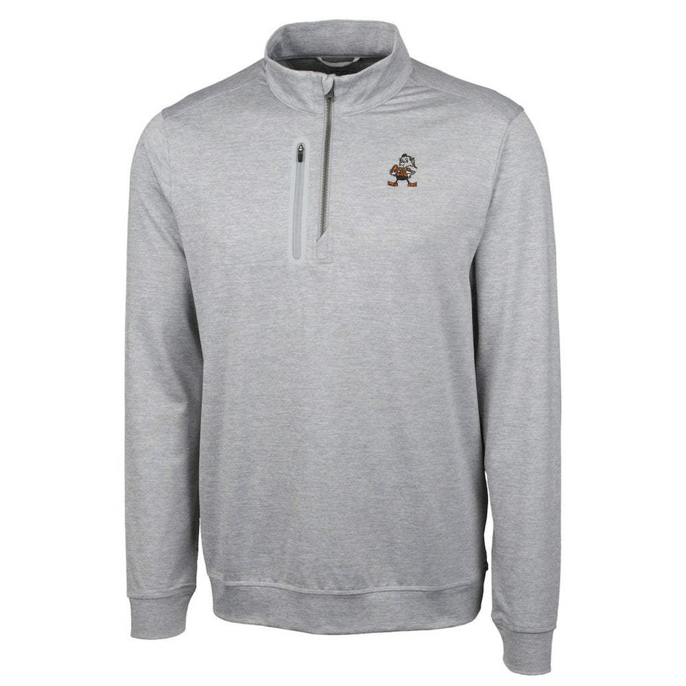 Cleveland Browns Cutter & Buck Stealth Heathered Big & Tall Throwback Logo Quarter-Zip Pullover Top Gray