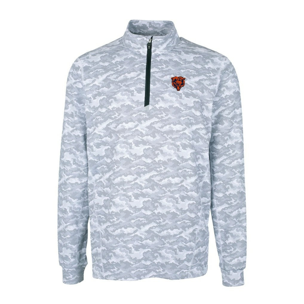 Chicago Bears Cutter & Buck Throwback Logo Big & Tall Traverse Camo Print Stretch Quarter-Zip Pullover Top Charcoal