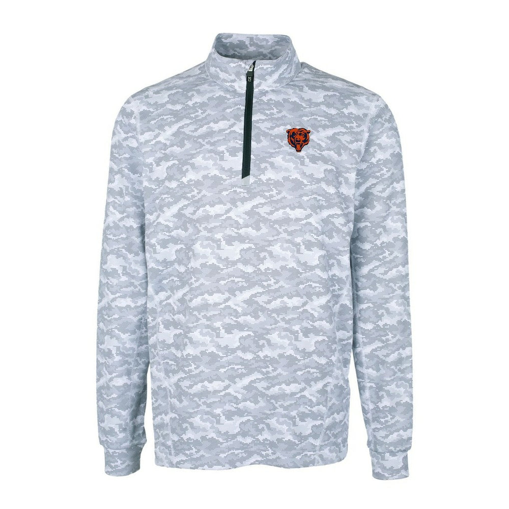 Chicago Bears Cutter & Buck Throwback Logo Big & Tall Traverse Camo Print Stretch Quarter-Zip Pullover Top Charcoal