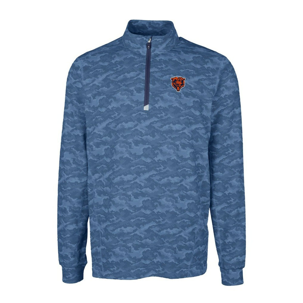 Chicago Bears Cutter & Buck Throwback Logo Big & Tall Traverse Camo Print Stretch Quarter-Zip Pullover Top Navy
