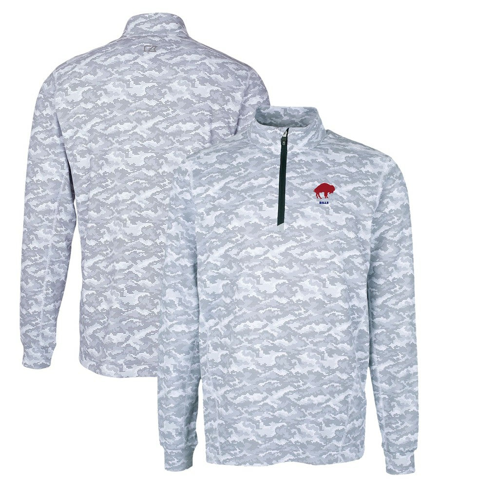 Buffalo Bills Cutter & Buck Throwback Logo Big & Tall Traverse Camo Print Stretch Quarter-Zip Pullover Top Charcoal