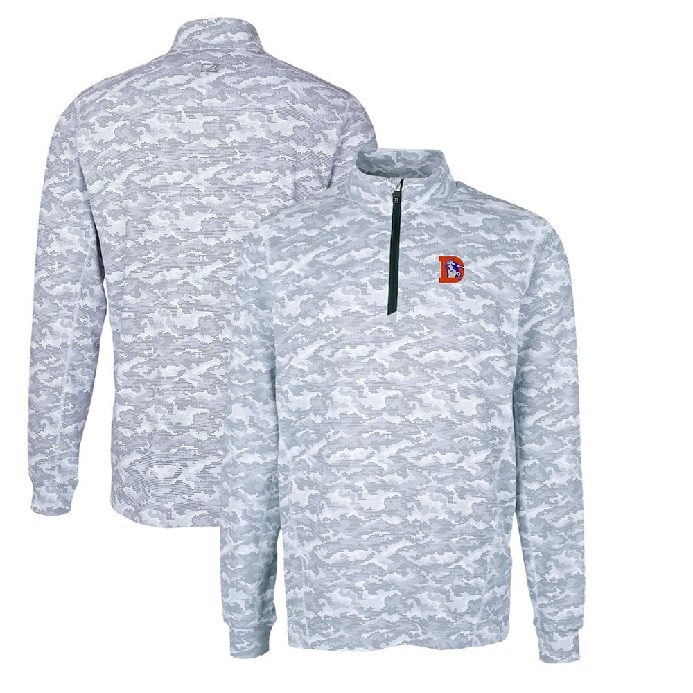 Denver Broncos Cutter & Buck Throwback Logo Big & Tall Traverse Camo Print Stretch Quarter-Zip Pullover Top Charcoal