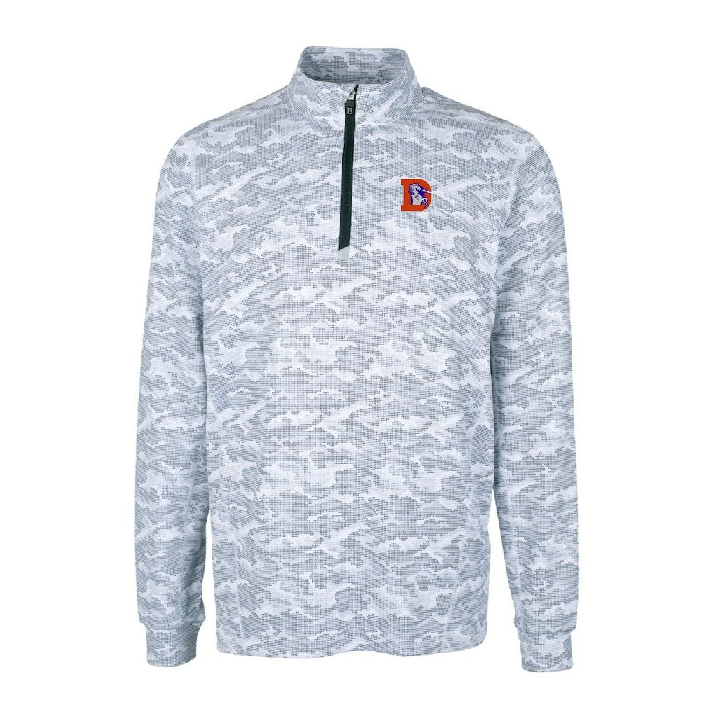 Denver Broncos Cutter & Buck Throwback Logo Big & Tall Traverse Camo Print Stretch Quarter-Zip Pullover Top Charcoal