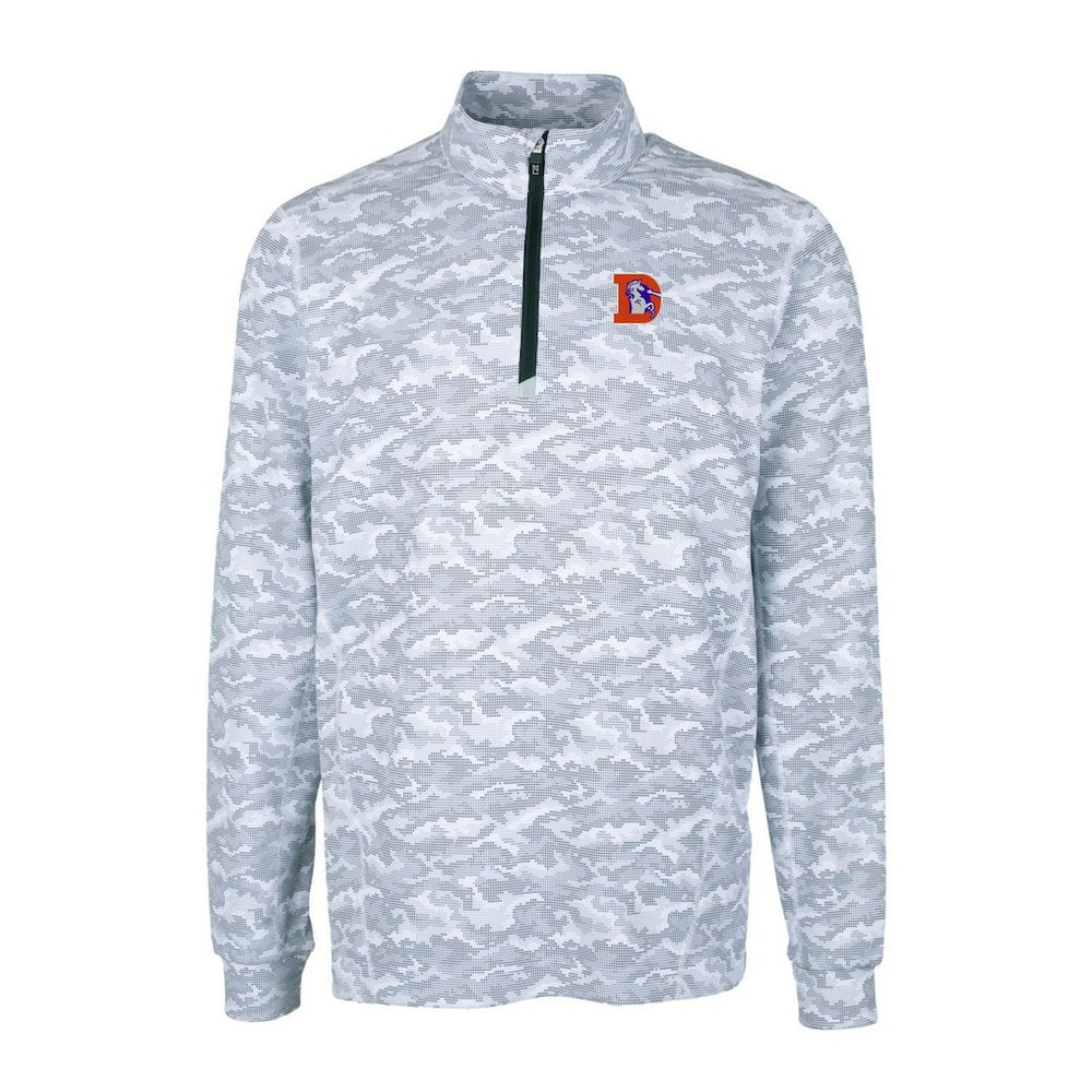 Denver Broncos Cutter & Buck Throwback Logo Big & Tall Traverse Camo Print Stretch Quarter-Zip Pullover Top Charcoal