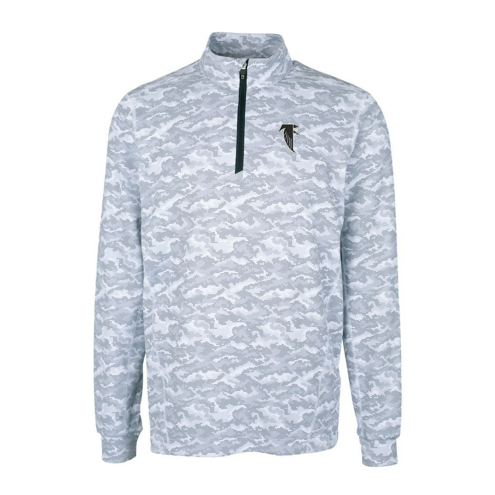 Atlanta Falcons Cutter & Buck Throwback Logo Big & Tall Traverse Camo Print Stretch Quarter-Zip Pullover Top Charcoal