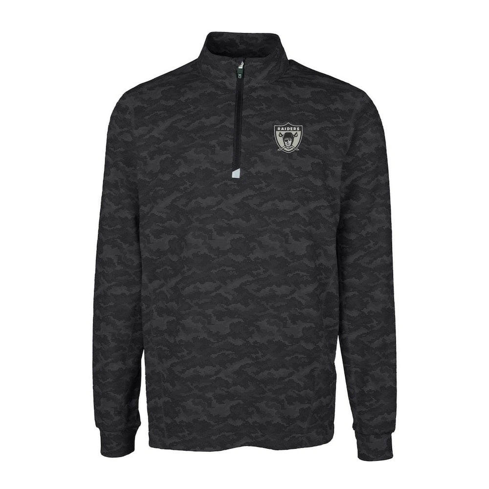 Las Vegas Raiders Cutter & Buck Throwback Logo Big & Tall Traverse Camo Print Stretch Quarter-Zip Pullover Top Black