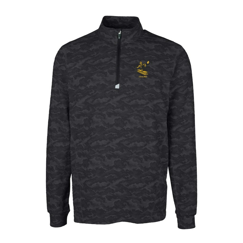 Pittsburgh Steelers Cutter & Buck Throwback Logo Big & Tall Traverse Camo Print Stretch Quarter-Zip Pullover Top Black