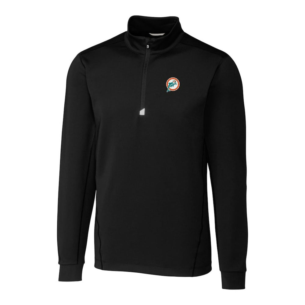 Miami Dolphins Cutter & Buck Throwback Logo Traverse Stretch Quarter-Zip Big & Tall Pullover Top Black
