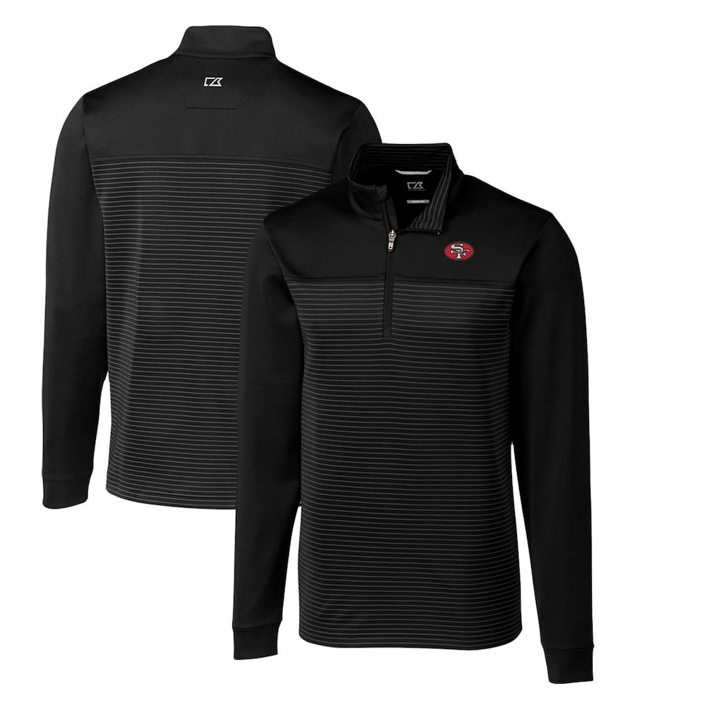 San Francisco 49ers Cutter & Buck Throwback Logo Traverse Stripe Stretch Quarter-Zip Big & Tall Pullover Top Black