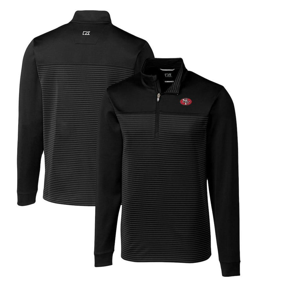 San Francisco 49ers Cutter & Buck Throwback Logo Traverse Stripe Stretch Quarter-Zip Big & Tall Pullover Top Black