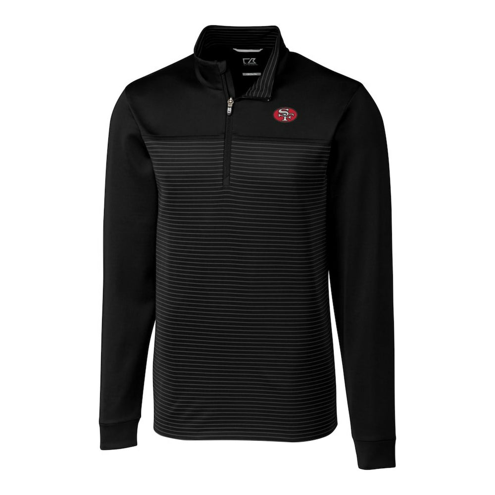 San Francisco 49ers Cutter & Buck Throwback Logo Traverse Stripe Stretch Quarter-Zip Big & Tall Pullover Top Black