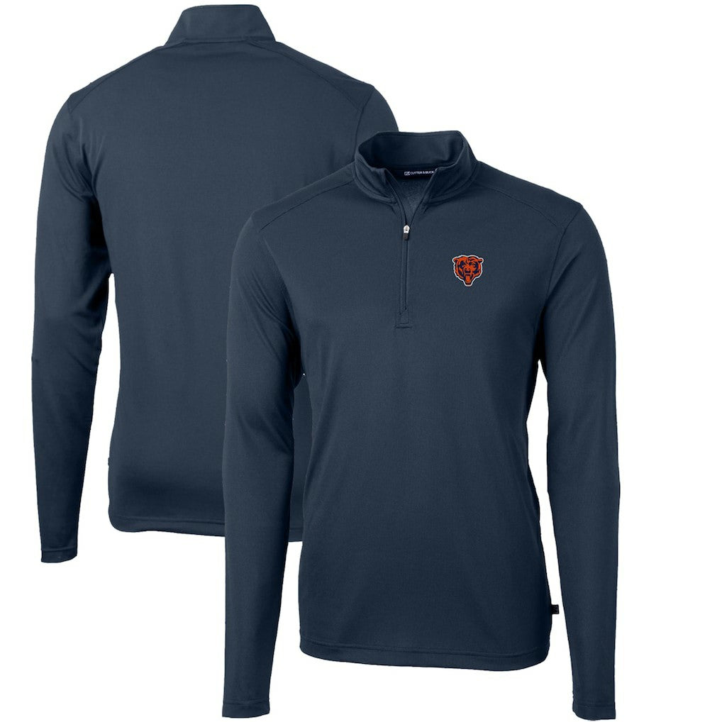 Chicago Bears Cutter & Buck Throwback Logo Virtue Eco Pique Recycled Quarter-Zip Big & Tall Pullover Top Navy
