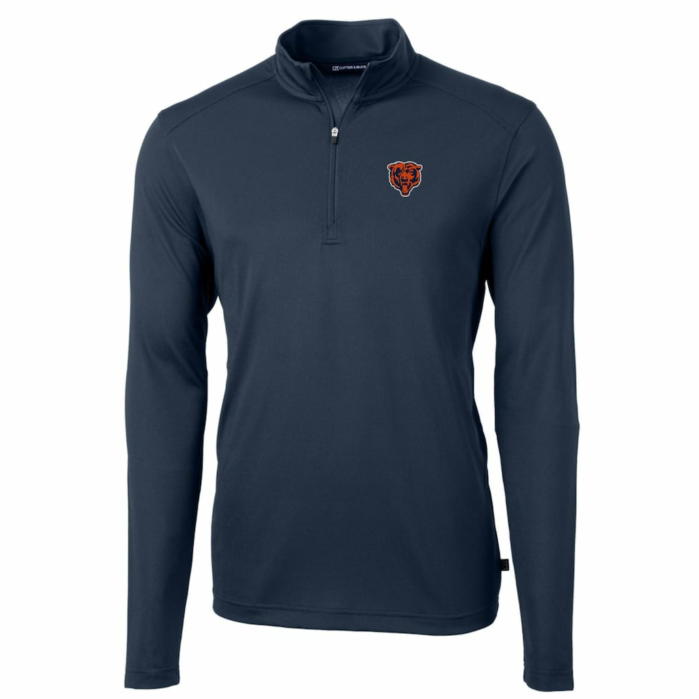 Chicago Bears Cutter & Buck Throwback Logo Virtue Eco Pique Recycled Quarter-Zip Big & Tall Pullover Top Navy