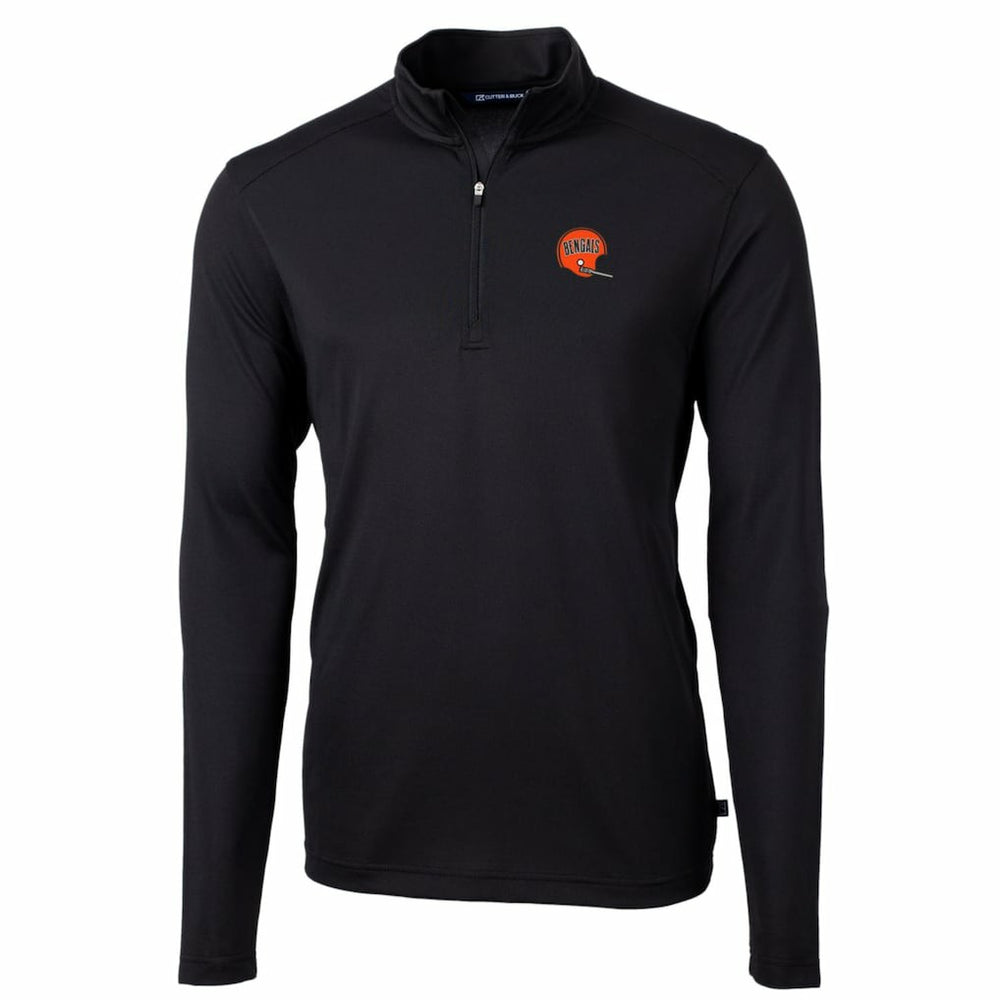 Cincinnati Bengals Cutter & Buck Throwback Logo Virtue Eco Pique Recycled Quarter-Zip Big & Tall Pullover Top Black