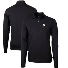 Miami Dolphins Cutter & Buck Throwback Logo Virtue Eco Pique Recycled Quarter-Zip Big & Tall Pullover Top Black