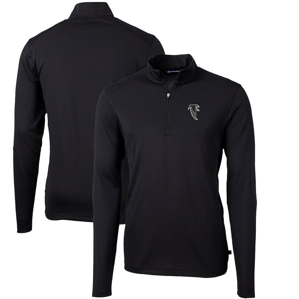 Atlanta Falcons Cutter & Buck Throwback Logo Virtue Eco Pique Recycled Quarter-Zip Big & Tall Pullover Top Black